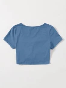 Muchica Solid Drawstring Ruched Tee - Dusty Blue - View 2