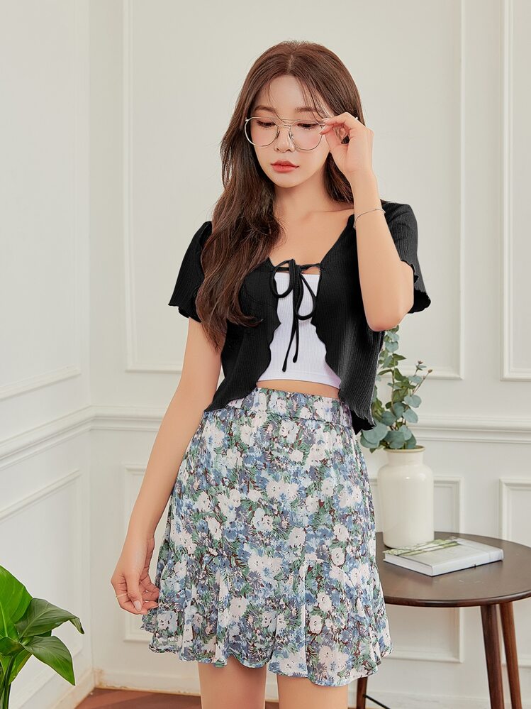 DAZY リブニット フロントリボン トップス | SHEIN JAPAN