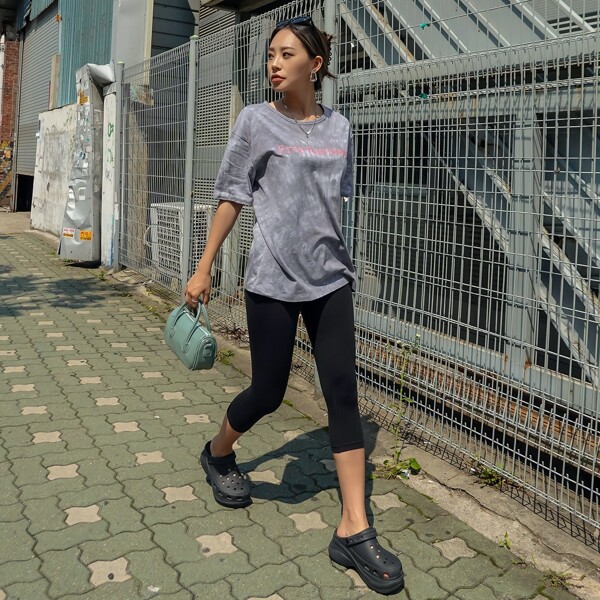 

Letter Embroidery Drop Shoulder Tee, Grey