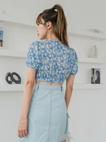 DAZY Allover Floral Ruched Front Top - Multicolor - View 2