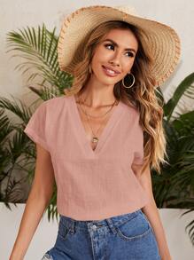 SHEIN LUNE Top unicolor de manga murciélago - Rosa vieja - Ver 1