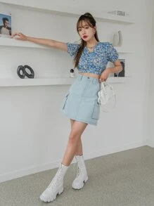 DAZY Allover Floral Ruched Front Top - Multicolor - View 6