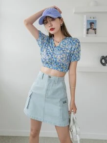 DAZY Allover Floral Ruched Front Top - Multicolor - View 7