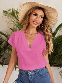 SHEIN LUNE Top unicolor de manga murciélago - Rosa Fucsia - Ver 1