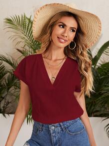SHEIN LUNE Top unicolor de manga murciélago - Granate - Ver 1