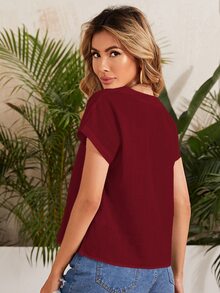 SHEIN LUNE Top unicolor de manga murciélago - Granate - Ver 2