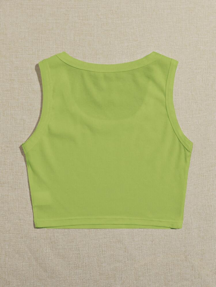 SHEIN EZwear Scoop Neck Solid Tank Top - Lime Green - View 2
