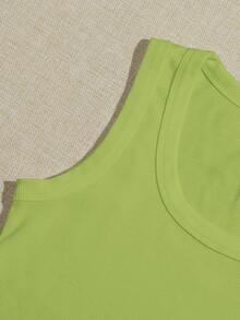 SHEIN EZwear Top sin mangas liso con cuello redondo grande - Verde Lima - Ver 3