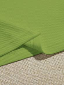 SHEIN EZwear Top sin mangas liso con cuello redondo grande - Verde Lima - Ver 4