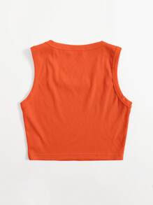 SHEIN EZwear Neon Orange Scoop Neck Solid Tank Top - Orange - View 2