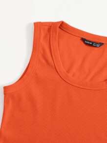 SHEIN EZwear Neon Orange Scoop Neck Solid Tank Top - Orange - View 4