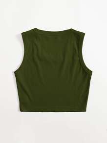 Muchica Top sin mangas liso con cuello redondo grande - Verde militar - Ver 2