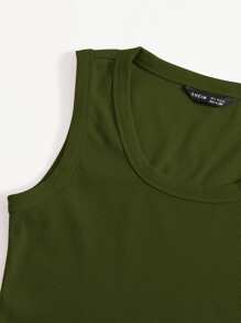 Muchica Top sin mangas liso con cuello redondo grande - Verde militar - Ver 5