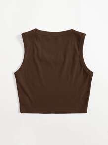 Muchica Scoop Neck Solid Tank Top - Chocolate Brown - View 2