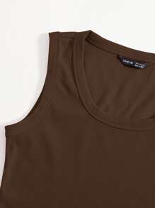 Muchica Scoop Neck Solid Tank Top - Chocolate Brown - View 3
