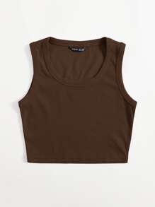 Muchica Scoop Neck Solid Tank Top - Chocolate Brown - View 5