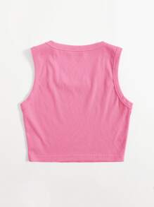 SHEIN EZwear 大圓領素色背心上衣 - 粉色 - 查看 2