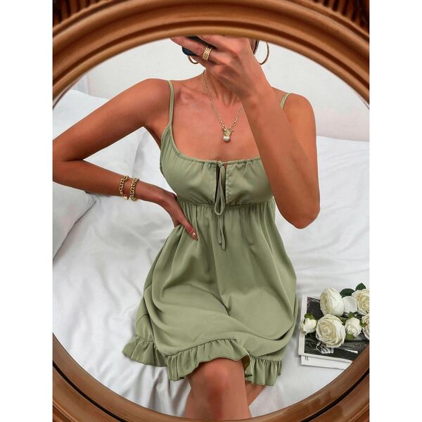 

Tie Front Ruffle Hem Cami Dress, Mint green