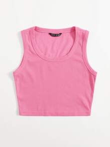 SHEIN EZwear 大圓領素色背心上衣 - 粉色 - 查看 3