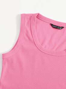 SHEIN EZwear 大圓領素色背心上衣 - 粉色 - 查看 5