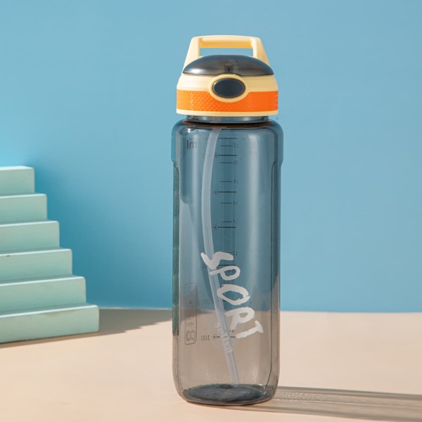 

Letter Graphic Straw Water Bottle, Black