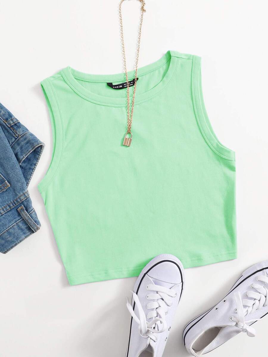 SHEIN EZwear Solid Crop Tank Top - Mint Green - View 1