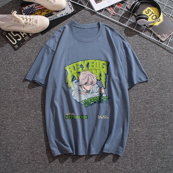 

Men Figure And Letter Graphic Tee, Dusty blue