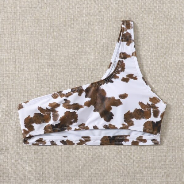 

Allover Print Cut Out One Shoulder Bikini Top, Multicolor