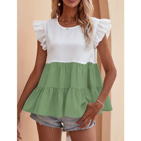 

Cut And Sew Ruffle Babydoll Blouse, Multicolor