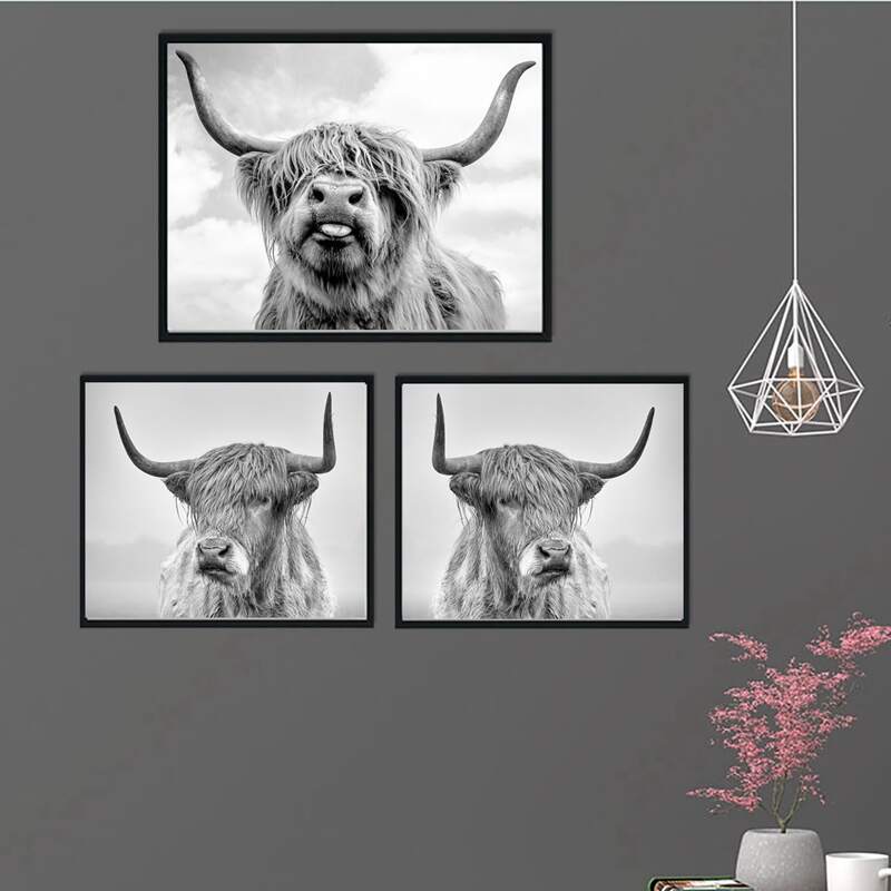 

3pcs Animal Print Unframed Painting, Grey