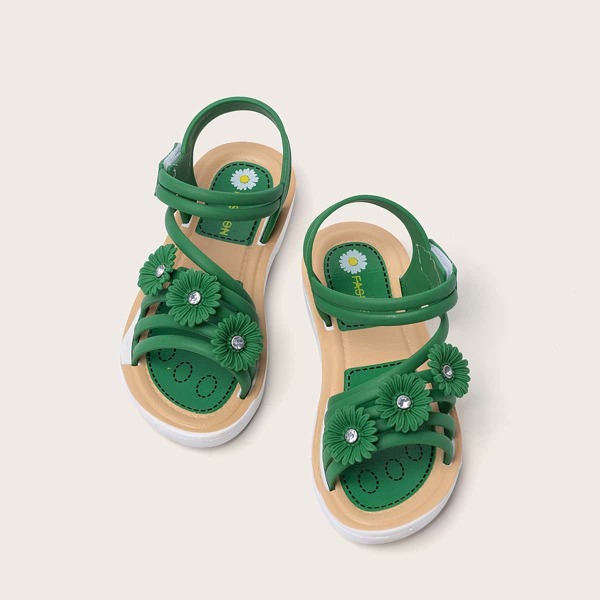 

Toddler Girls Flower Decor Sandals, Green