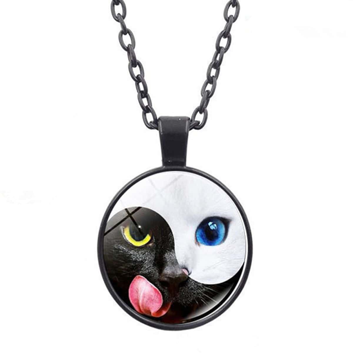 

Yin & Yang Cat Pendant Necklace, Black and white
