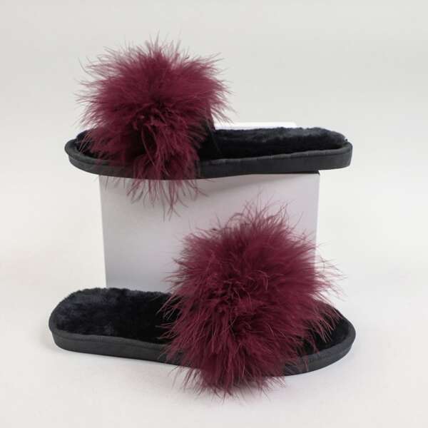 

Two Tone Fluffy Bedroom Slippers, Burgundy