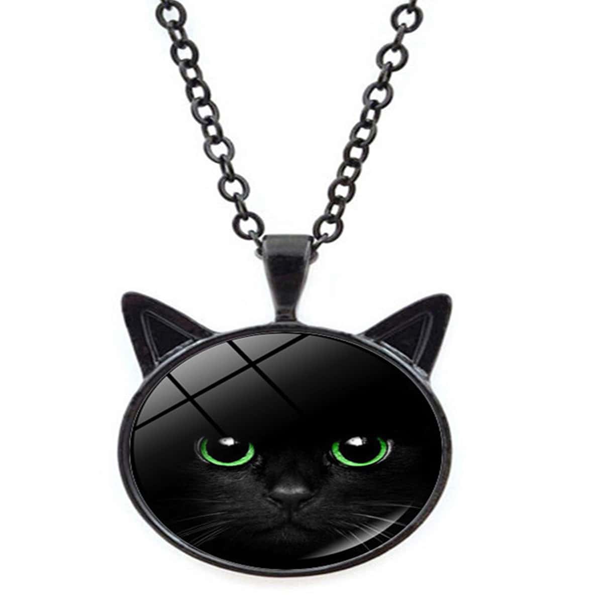 

Cat Pendant Necklace, Black