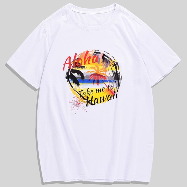 

Men Palm Tree & Slogan Graphic Tee, White