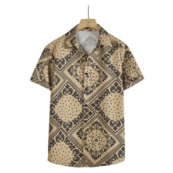 

Men Paisley Print Button Up Shirt, Khaki