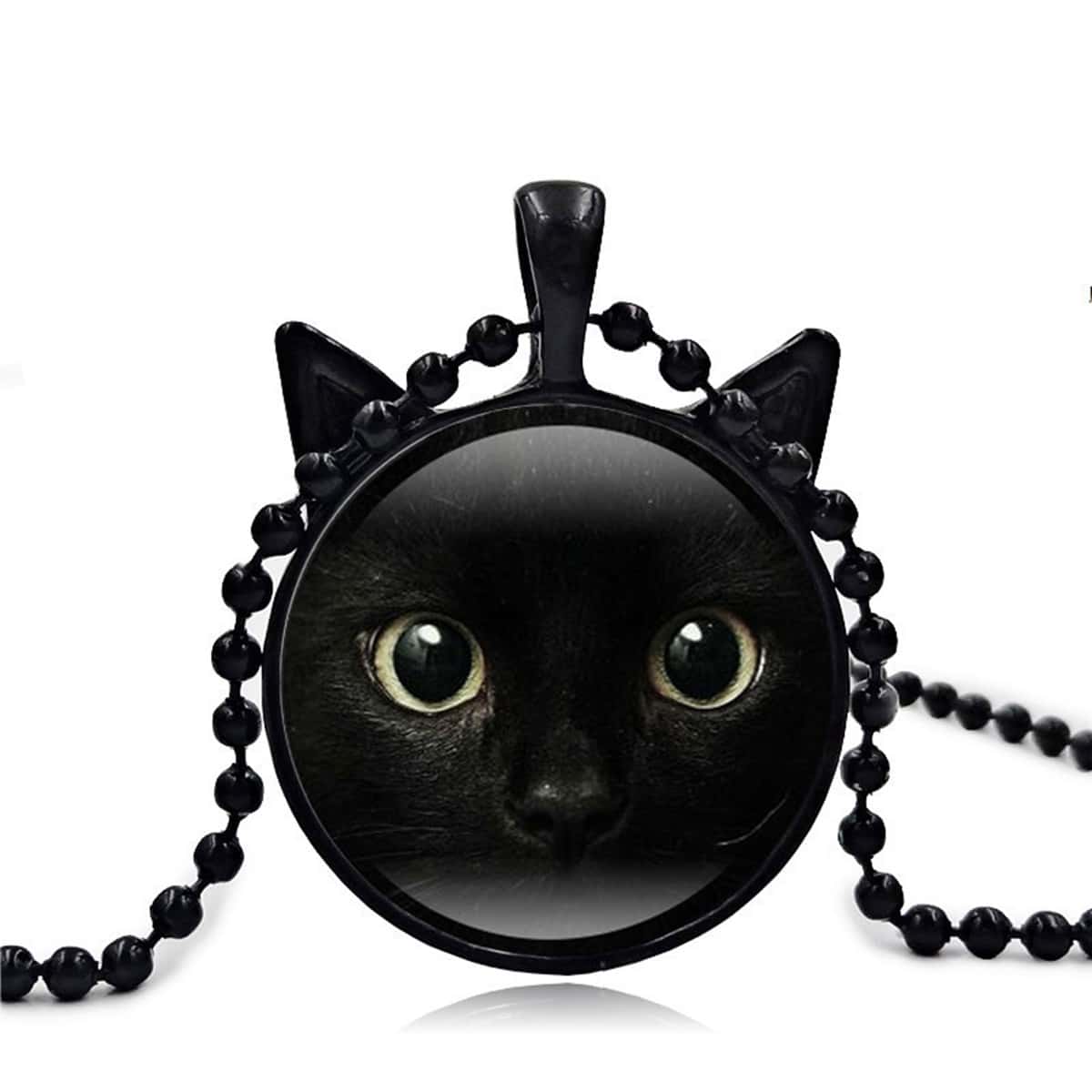 

Cat Pendant Necklace, Black