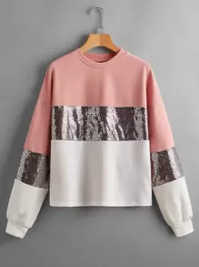 SHEIN LUNE 拼接亮片拼接套頭衫 - 彩色 - 查看 1