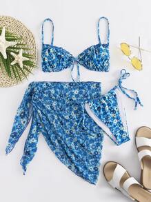 3 gói Bikini & Váy Đi Biển Ditsy Họa Tiết Hoa - Màu xanh lam - Xem 6