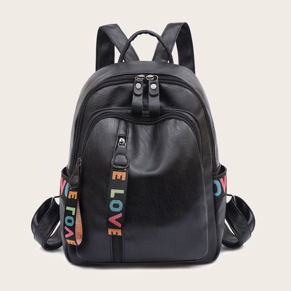 

Letter Patch Pocket Front Backpack, Black