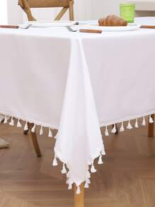 Khăn trải bàn tua rua đồng màu - trắng - Xem 4