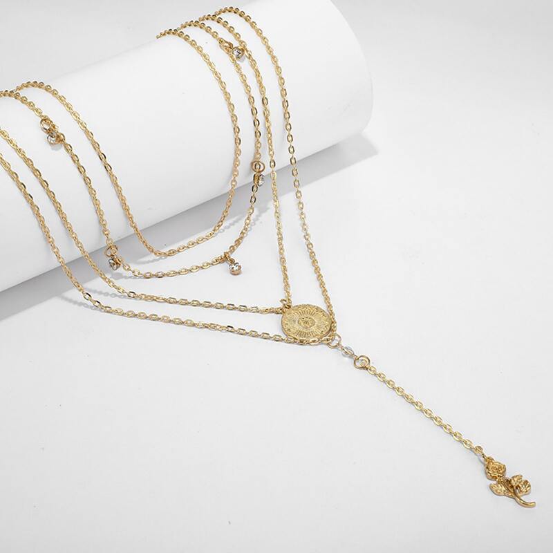 

Flower Pendant Layered Necklace, Gold