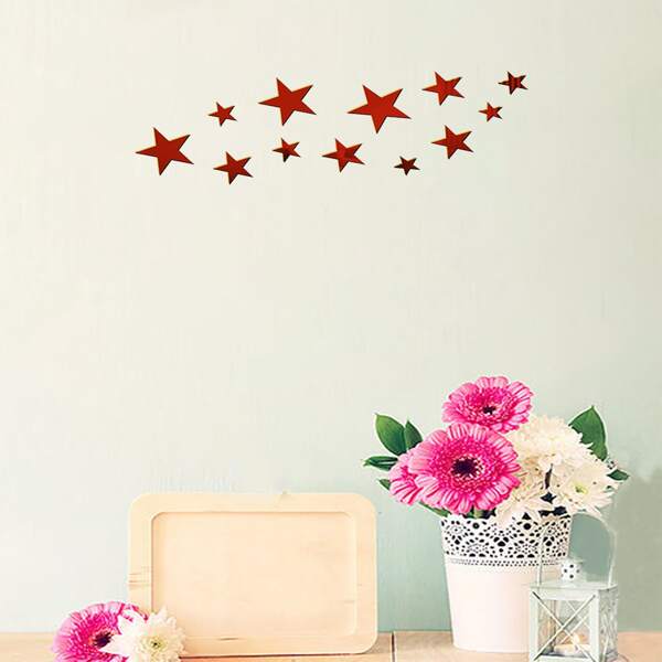 

1set Star Shaped Mirror Surface Wall Sticker, Red