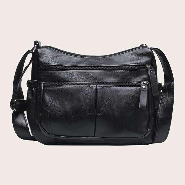 

Double Zip Front Crossbody Bag, Black