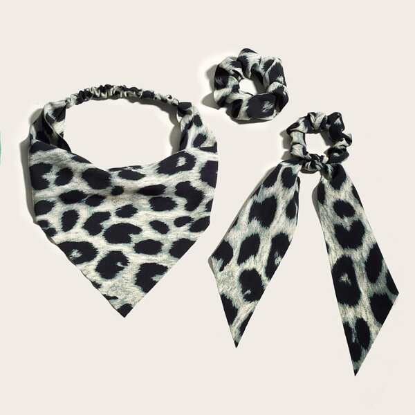 

3pcs Animal Print Hair Accessory, Black and white