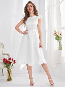 Modelyn Ruffle Hem A-line Dress Without Belt - White - View 1