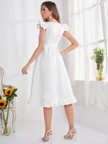 Modelyn Ruffle Hem A-line Dress Without Belt - White - View 2