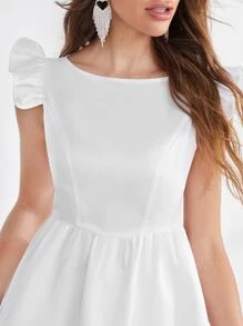 Modelyn Ruffle Hem A-line Dress Without Belt - White - View 5