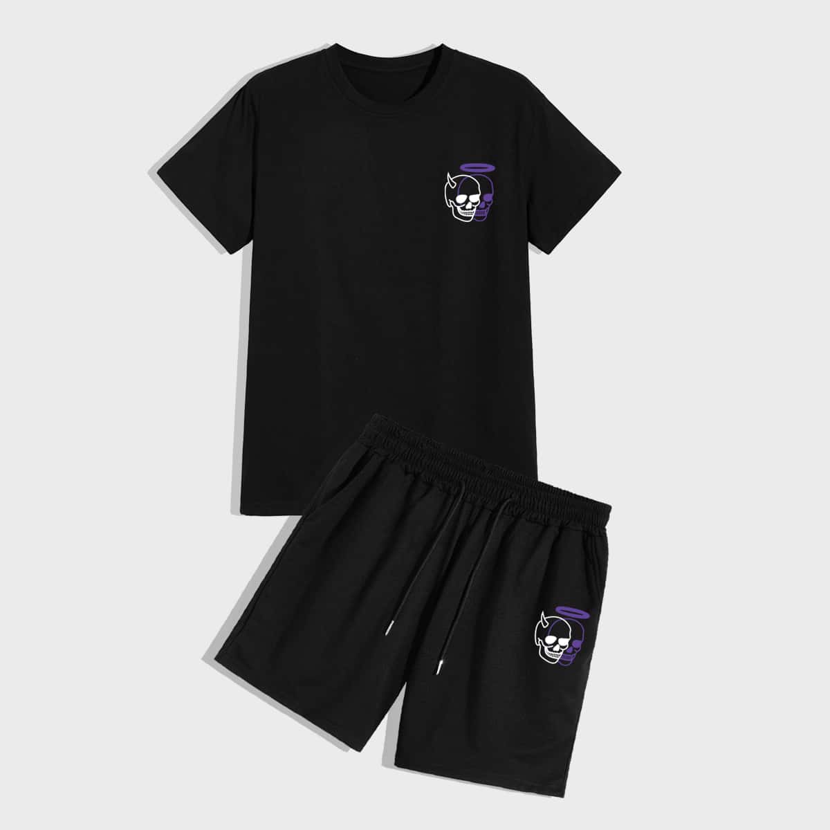 

Guys Skull Graphic Tee & Drawstring Shorts, Black