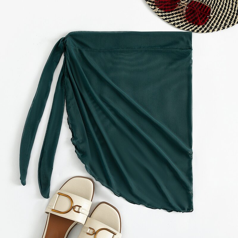 

Knot Waist Sheer Cover Up Skirt, Dark green